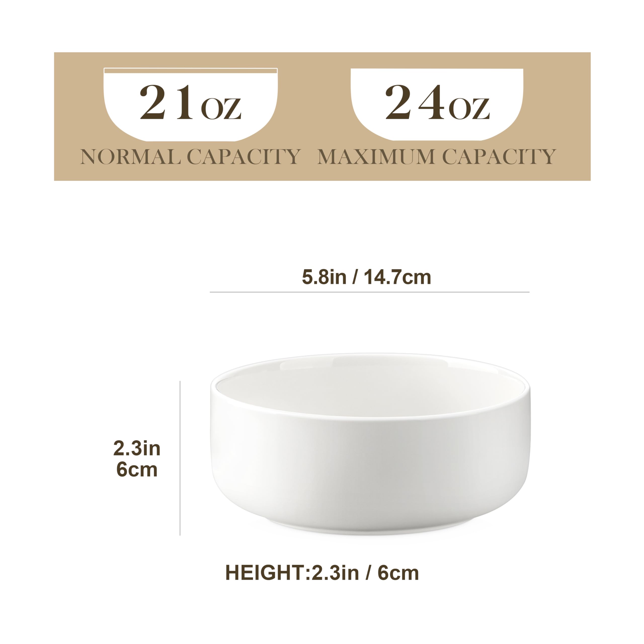 MALACASA 24 oz Cereal Bowls Set of 6 – White Porcelain Soup Salad Bowls