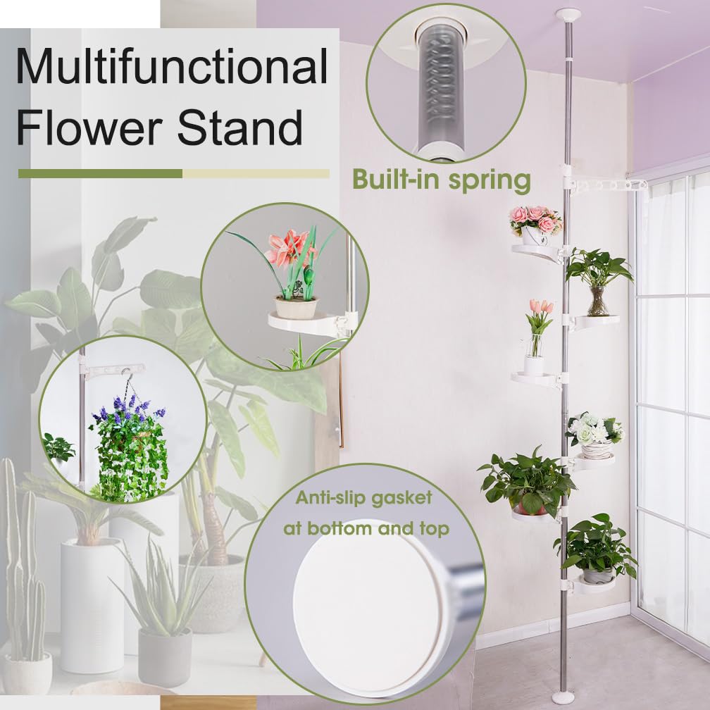 Hershii 7-Layer Tension Pole Plant Stand | Adjustable Metal Corner Rack