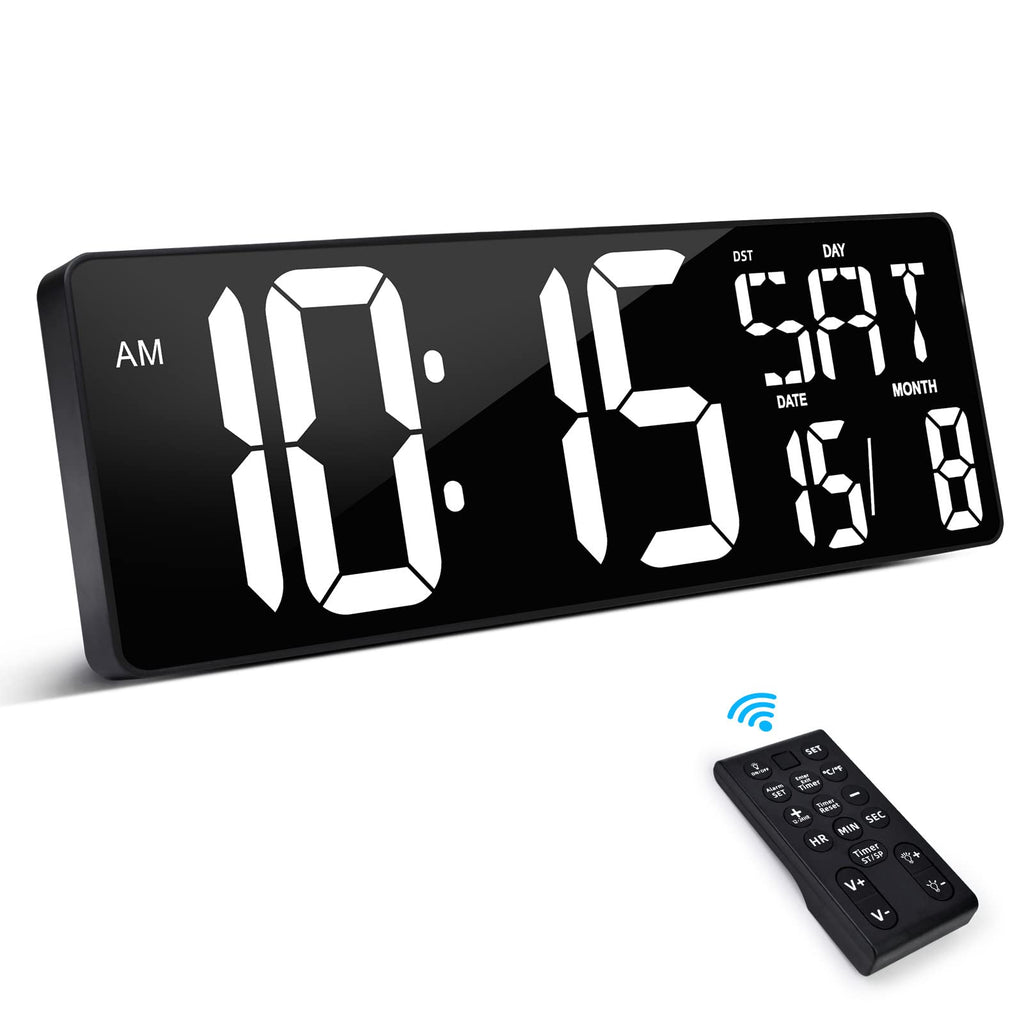 XREXS 16.5 Inch Large Digital Wall Clock – Auto-Dimming LED Timer with Remote