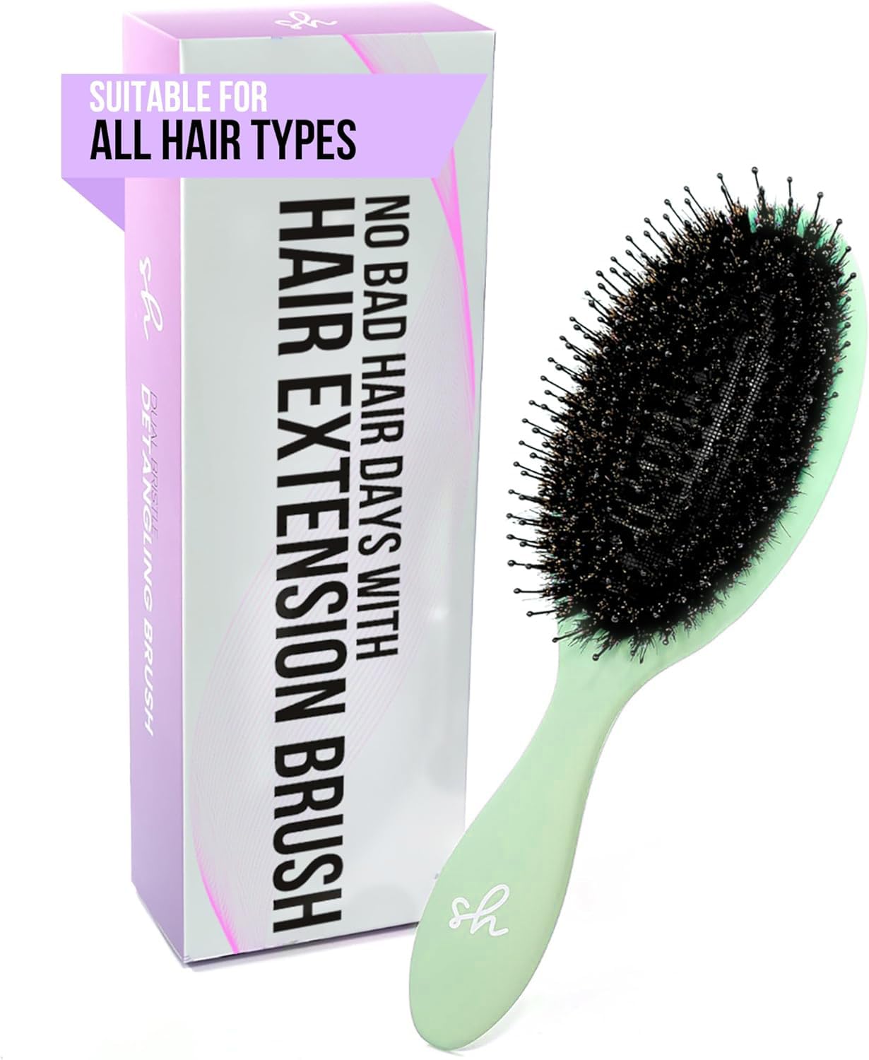 Detangling Brush for Hair Extensions | Boar Bristle – Green