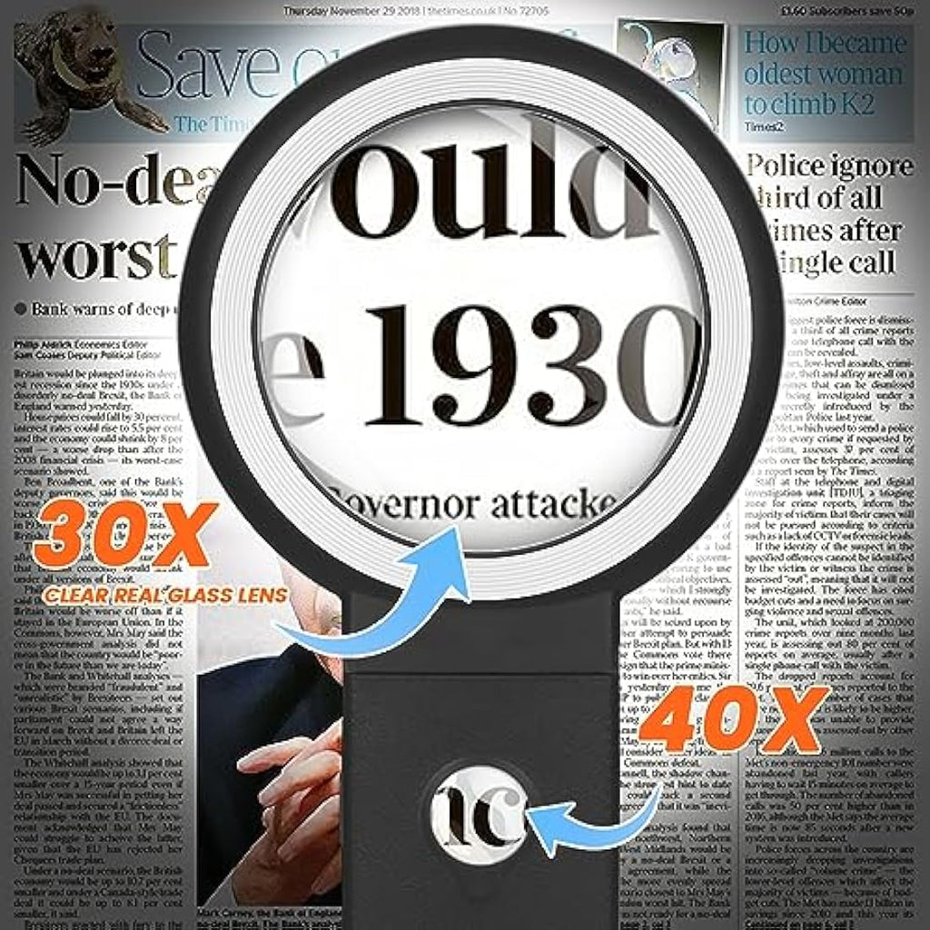 30x 40x LED Magnifying Glass with Light and Folding Stand
