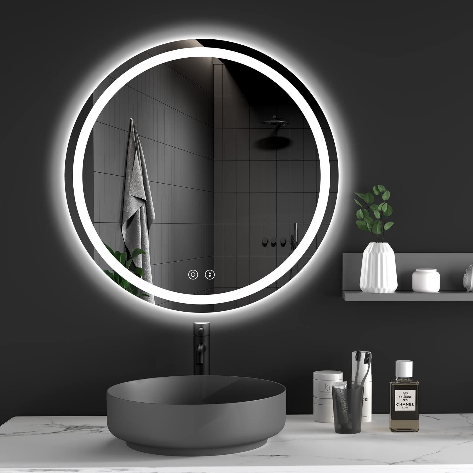 Dripex 500mm Round LED Bathroom Mirror | Anti-Fog Dimmable Vanity Light