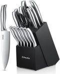 D.Perlla 16-Piece Stainless Steel Kitchen Knife Set with Wooden Block