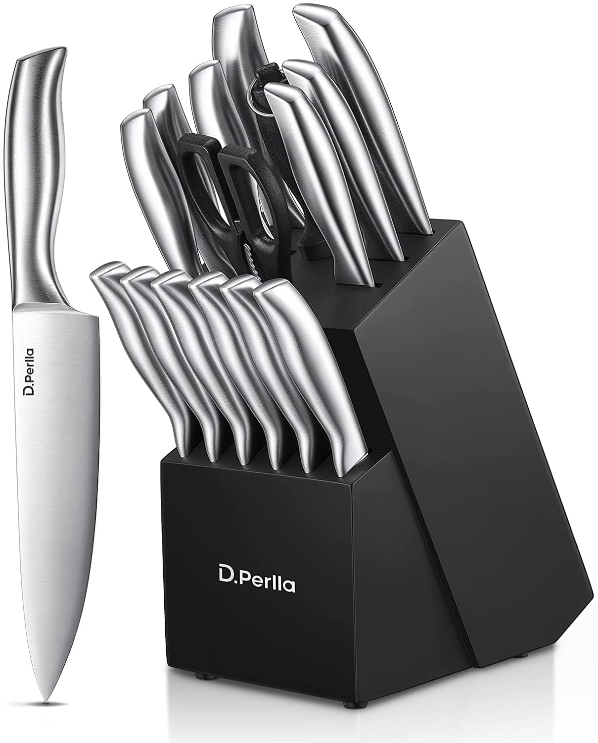 D.Perlla 16-Piece Stainless Steel Kitchen Knife Set with Wooden Block