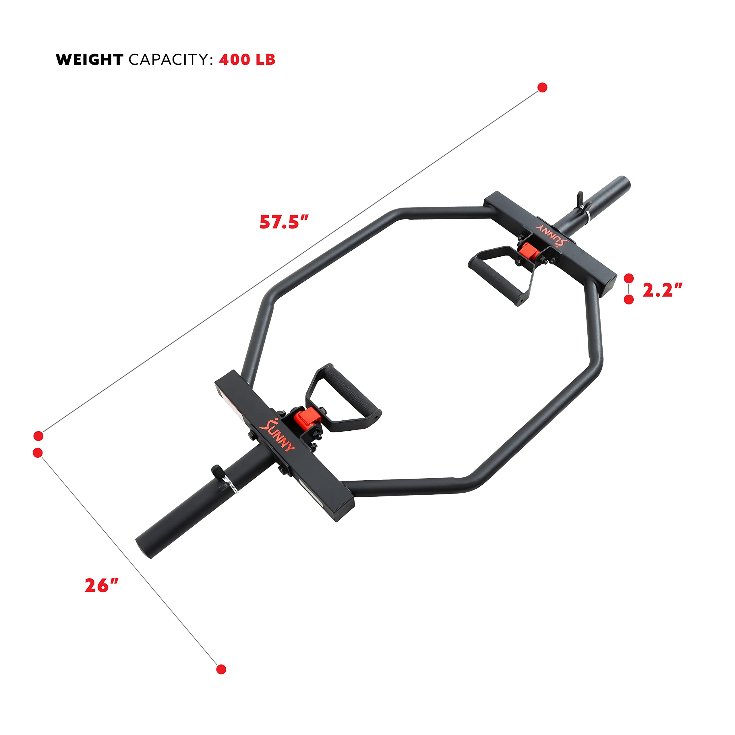 Sunny Health & Fitness Olympic Hex Trap Barbell - 400 LB Capacity
