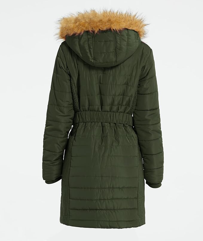 Wantdo Women's Long Winter Puffer Coat - Waterproof Army Green Jacket