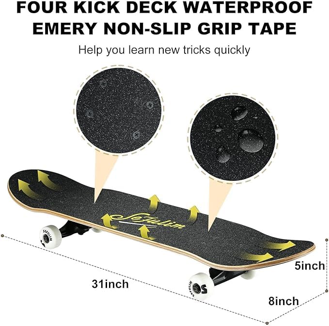 Sefulim Complete Skateboard – 31x8 Inch 7-Layer Canadian Maple Deck
