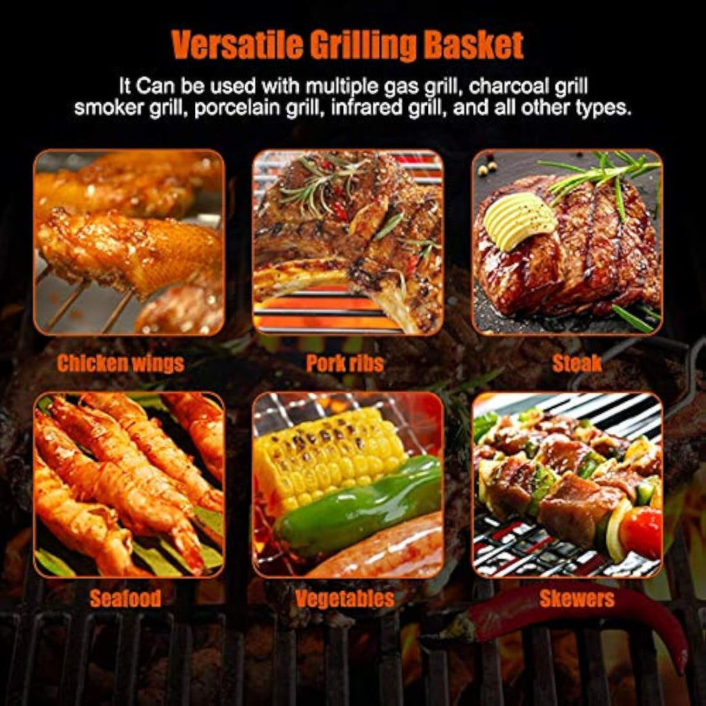 Pecco Stainless Steel BBQ Grill Basket with Detachable Handle | 32x22cm