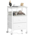 Lutown-Teen Bedside Table with Charging Station, 2 Drawers & Wheels