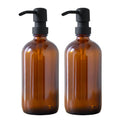 VAKOWOO 2-Pack Amber Glass Soap Dispenser with Stainless Steel Pump