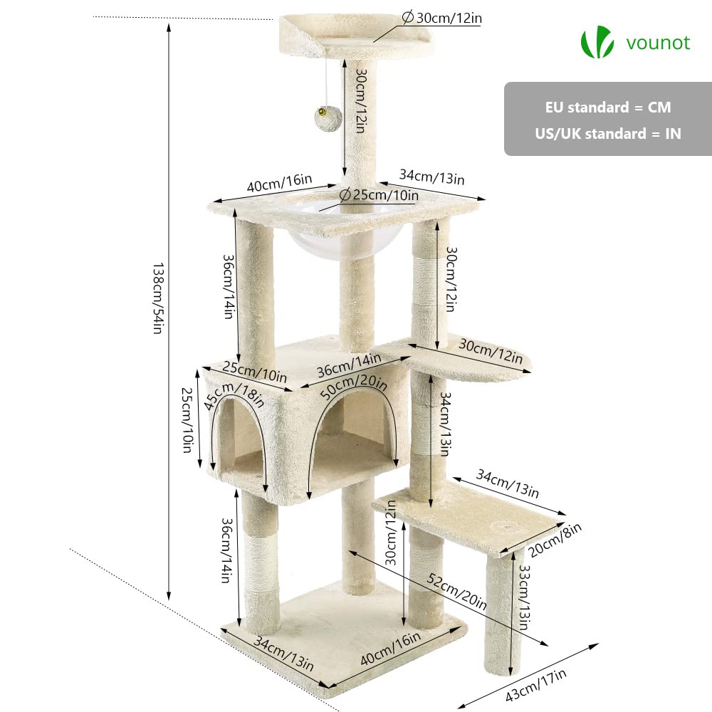 VOUNOT Cat Tree Tower - Multi-Level Condo with Space Capsule, Beige