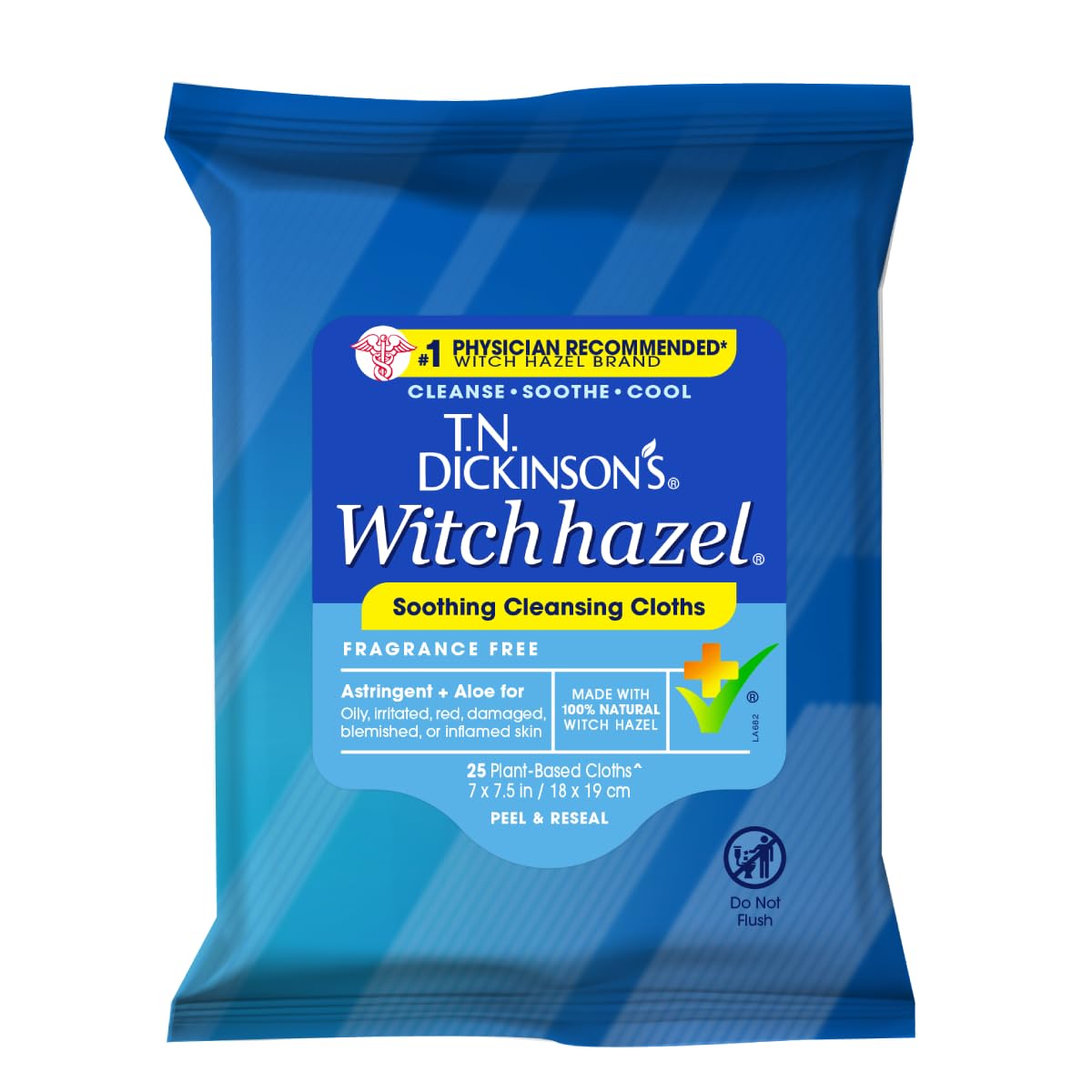 T.N. Dickinson's Witch Hazel Cleansing Cloths with Aloe – 25 Count