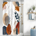 Abstract Boho Shower Curtain | Blue Leaves Waterproof Fabric