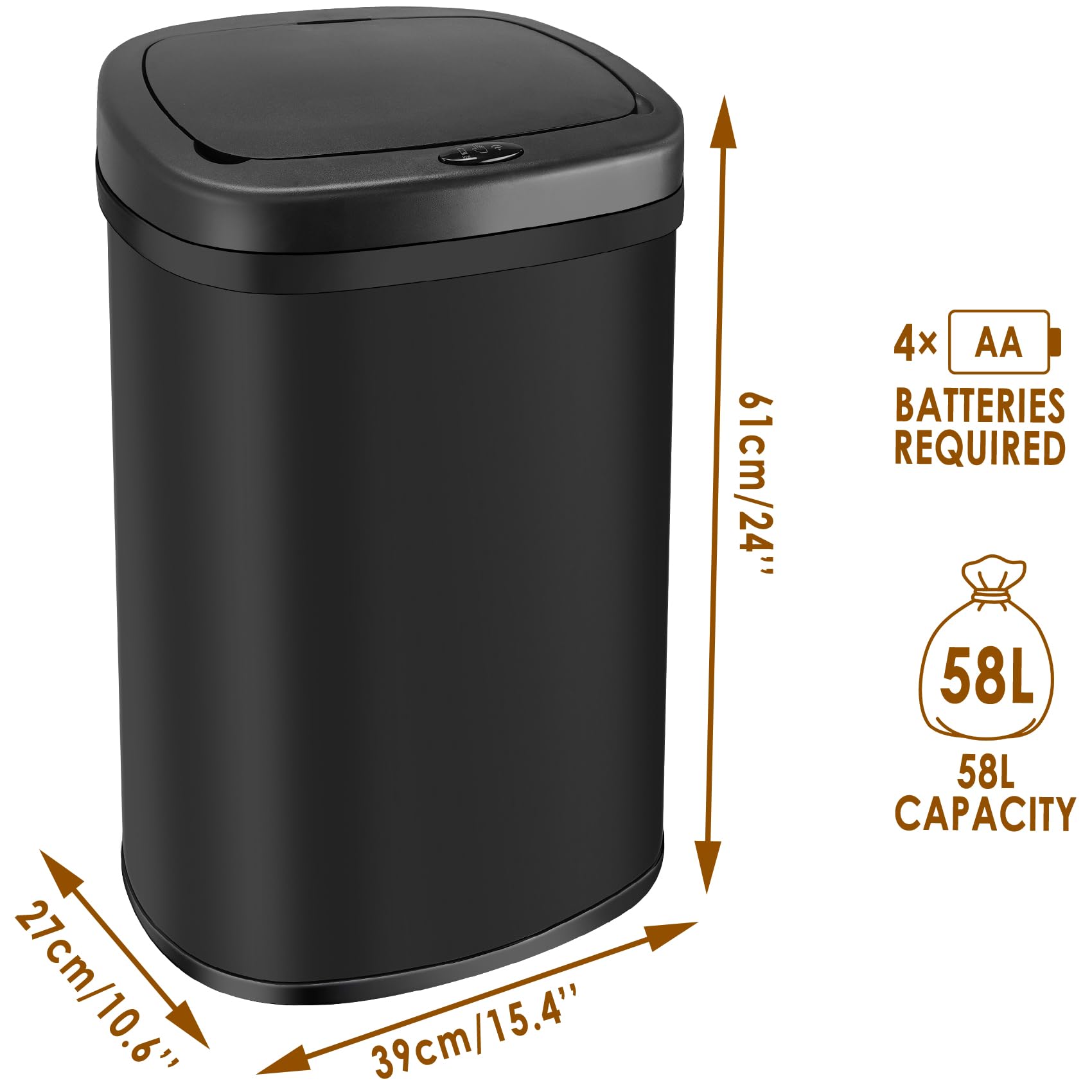 display4top 58L Stainless Steel Automatic Touchless Sensor Trash Can