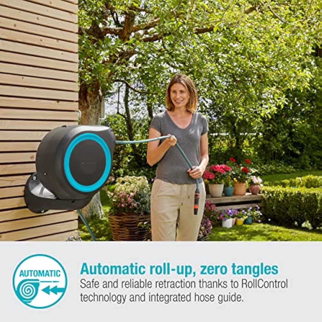 Gardena Wall-Mounted Hose Box RollUp S | 15m Automatic Hose Reel