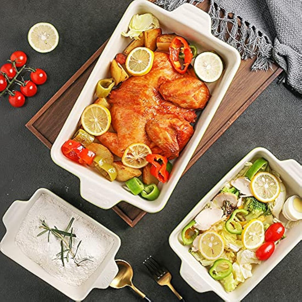 Sweejar Home Ceramic Rectangular Baking Dish Set - White Porcelain Casserole