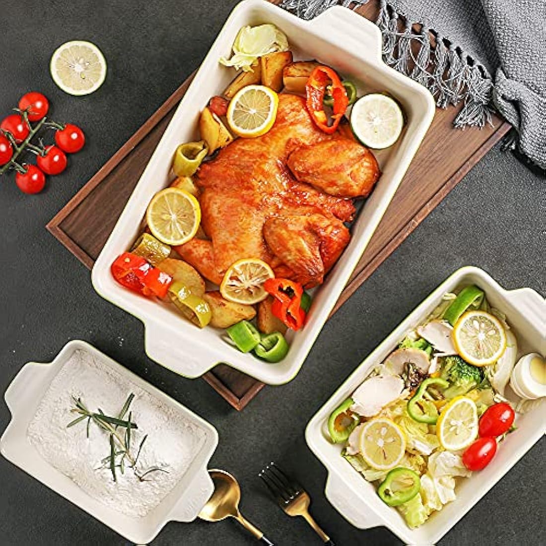Sweejar Home Ceramic Rectangular Baking Dish Set - White Porcelain Casserole