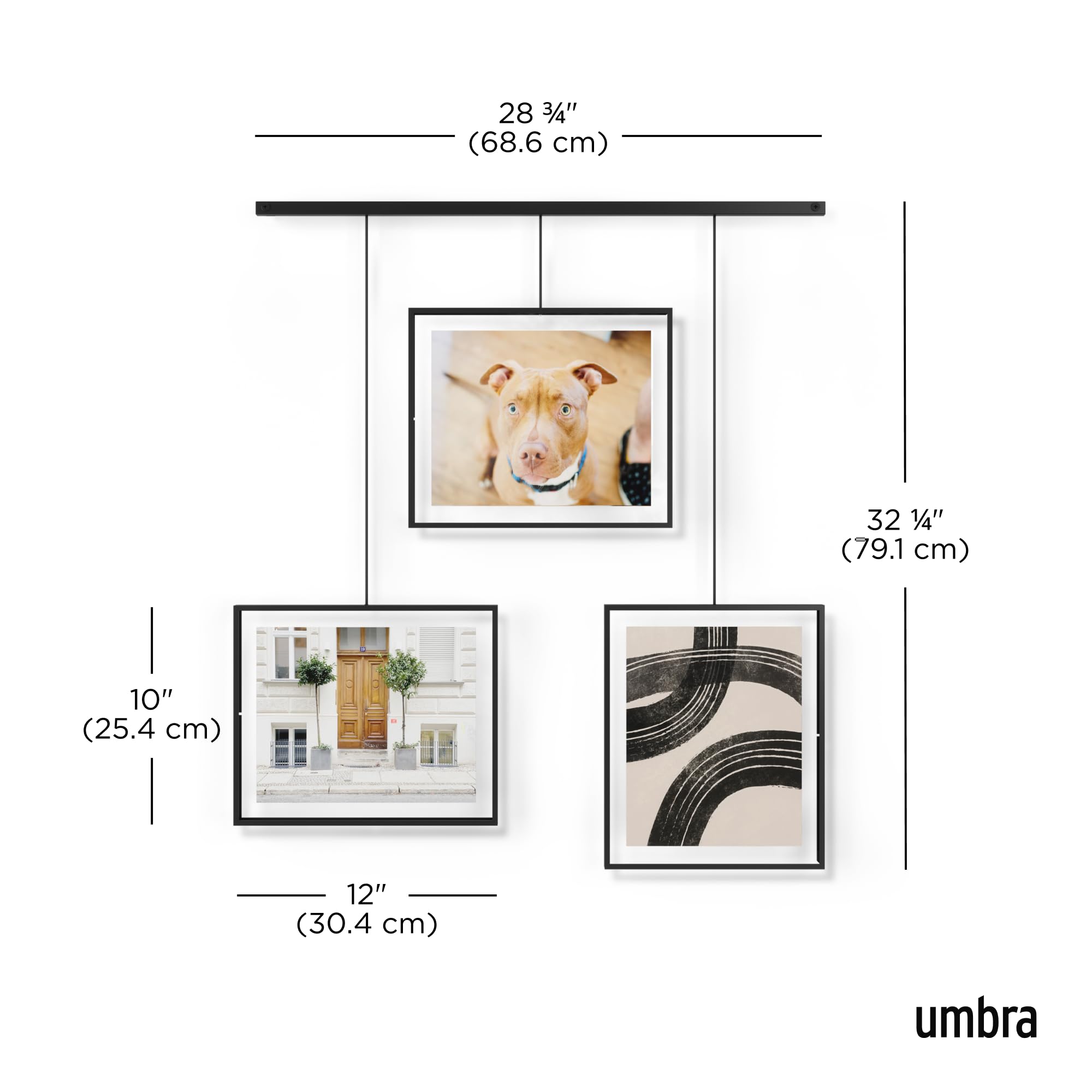 Umbra Exhibit Set of 3 Picture Frames - Black Metal Wall Gallery