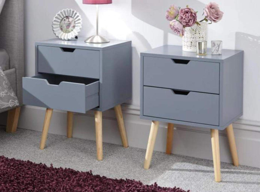 GFW Nyborg Pair of 2-Drawer Bedside Tables - Scandi Style, Dark Grey