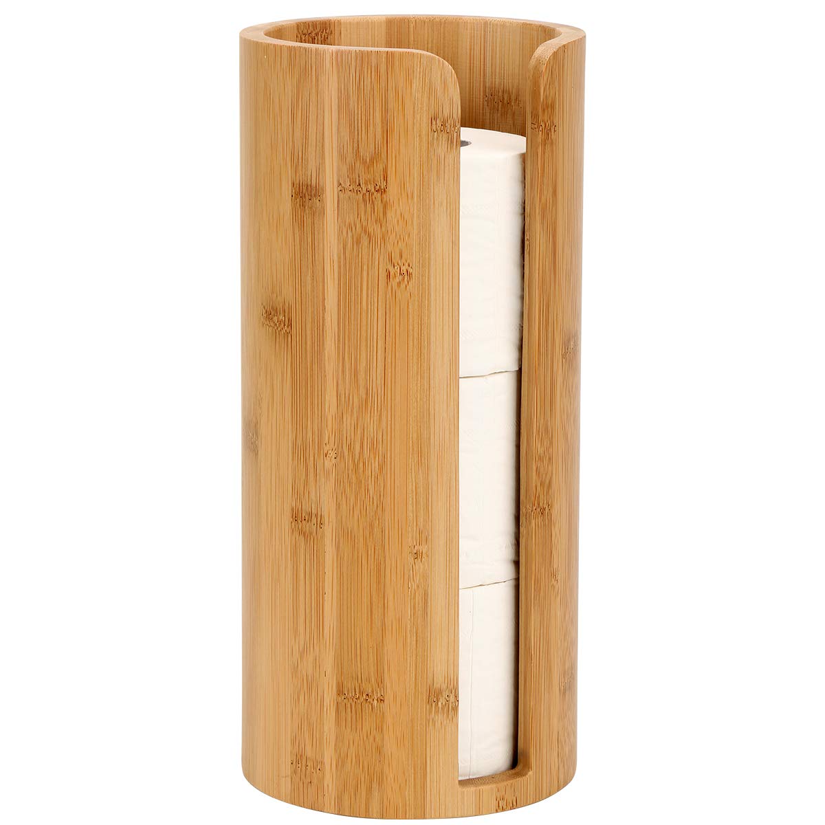 Woodluv Bamboo Toilet Roll Holder – Free-Standing Round Storage Stand