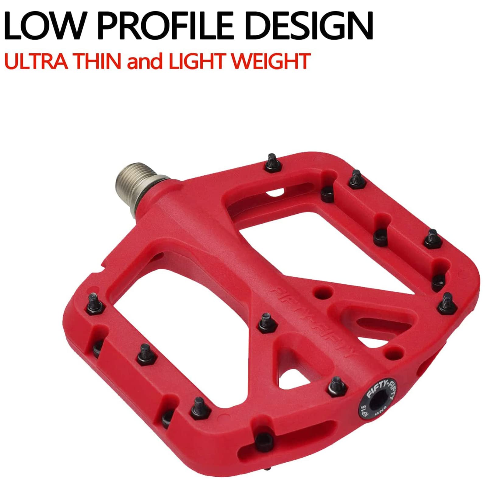 FIFTY-FIFTY Mountain Bike Pedals | Nylon Composite 9/16" Flat MTB - Red