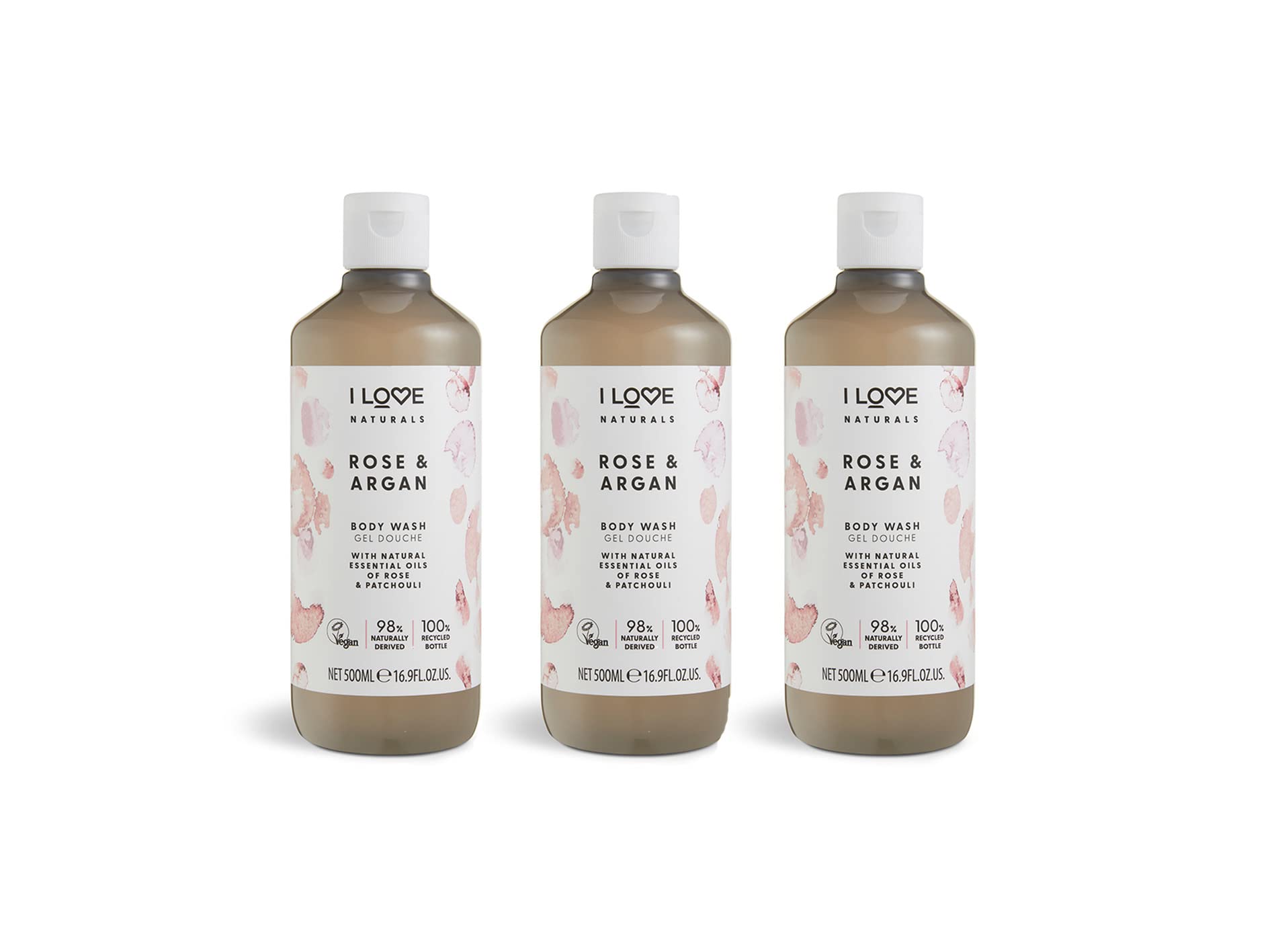 I Love Naturals Rose & Argan Moisturising Body Wash - 3 x 500ml