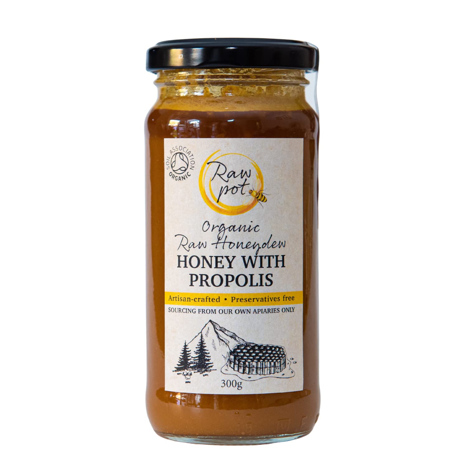 Raw Pot Organic Honeydew Honey with Propolis – Raw & Unpasteurised (300g)