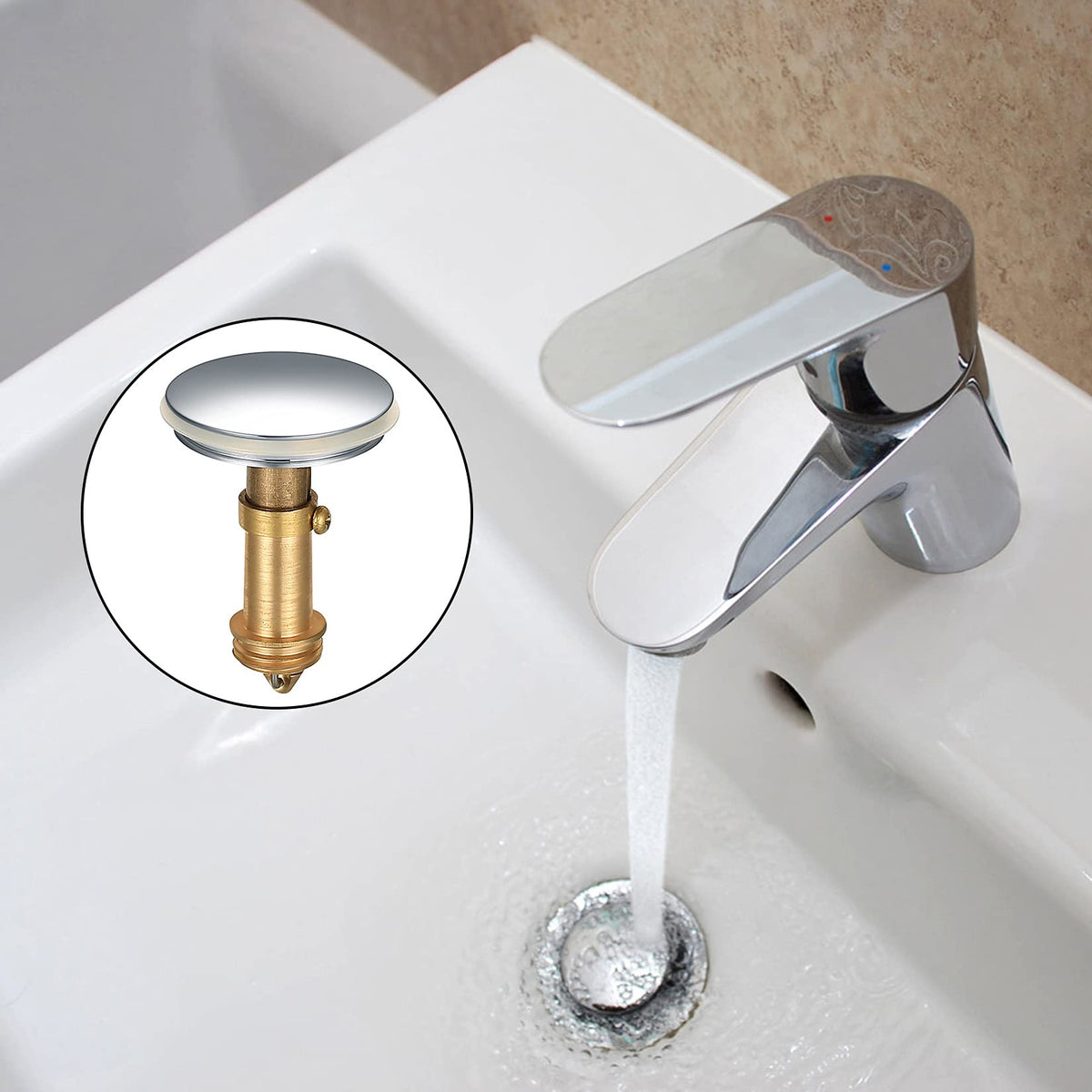 2 PCS 38mm Pop Up Sink Plugs, Bathroom Push Drain Stopper, Brass Chrome - image 5
