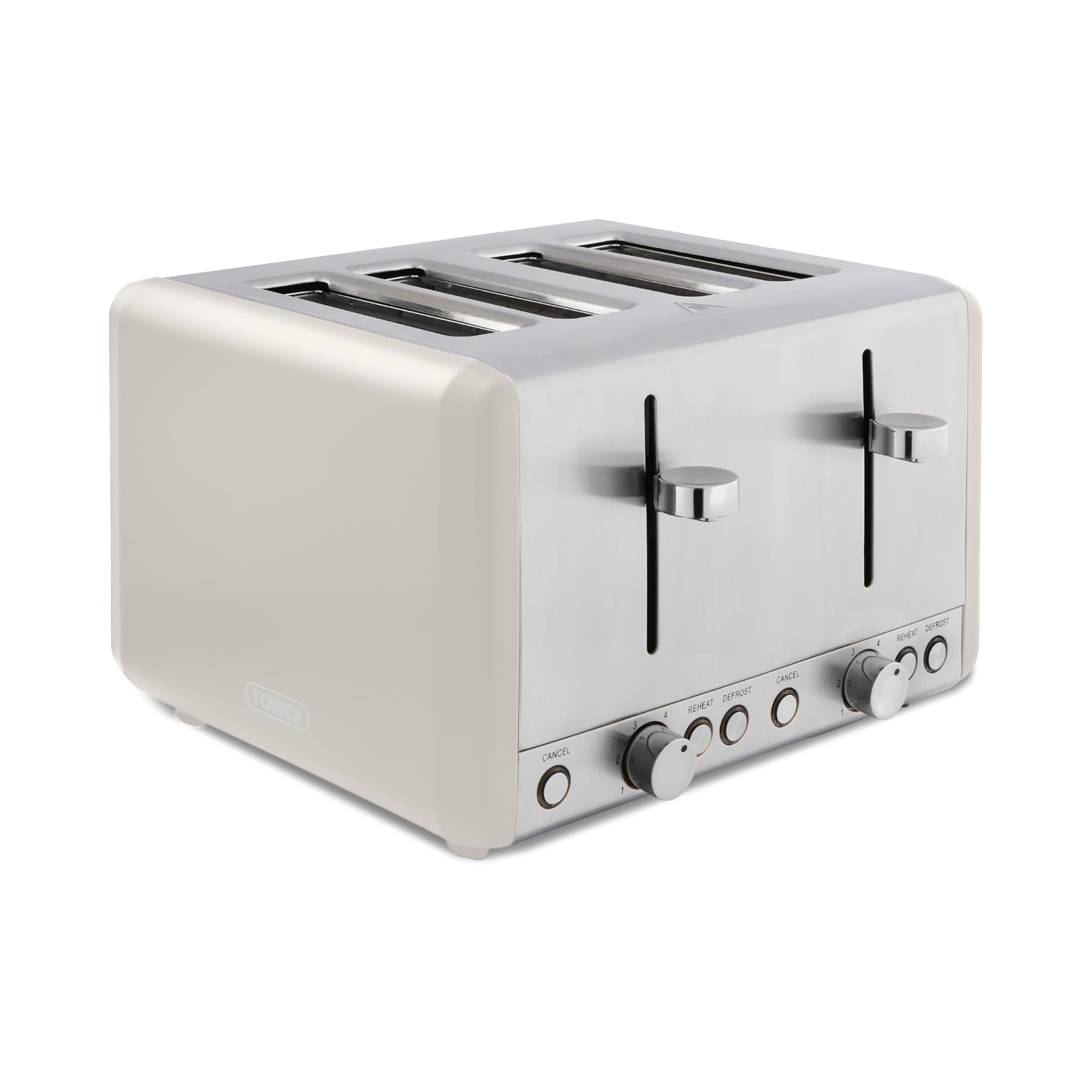 Tower Cavaletto 4-Slice Toaster | 1800W Stainless Steel – Latte & Chrome