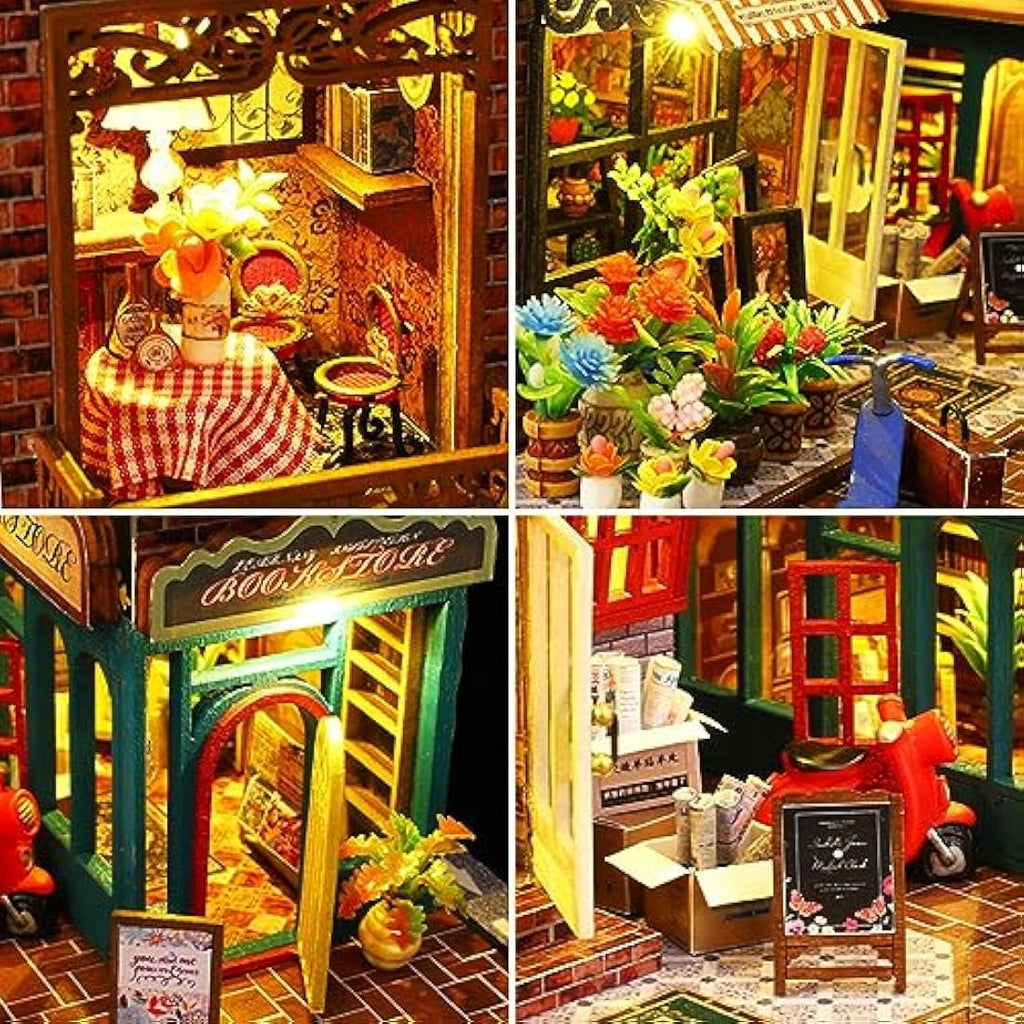 Shylamb DIY Book Nook Kit – Scarbrough 3D Wooden Puzzle Bookend with LED