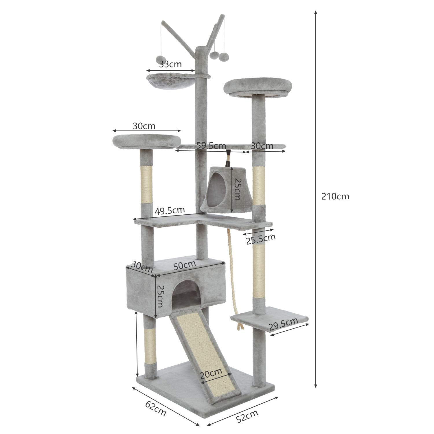 Meerveil 210cm Cat Tree Tower | Multi-Level Indoor Climbing Post with Condos