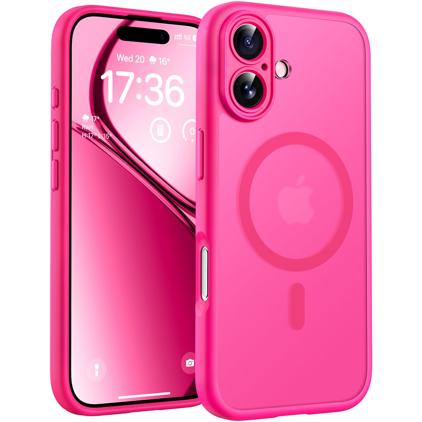 TOCOL iPhone 17 Case - MagSafe Compatible Shockproof Matte Cover, Hot Pink