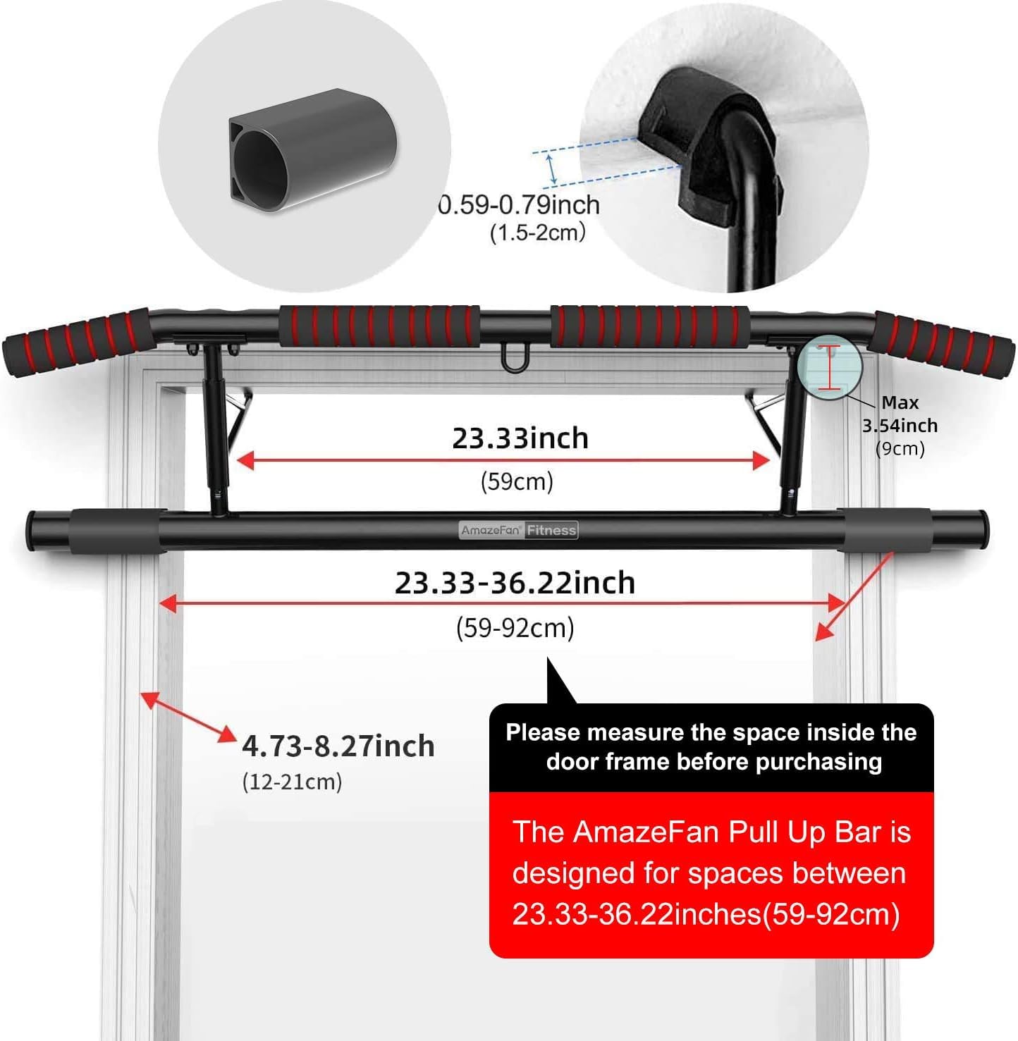 AmazeFan Pull Up Bar for Doorway – Ergonomic Multi-Grip Home Gym Frame