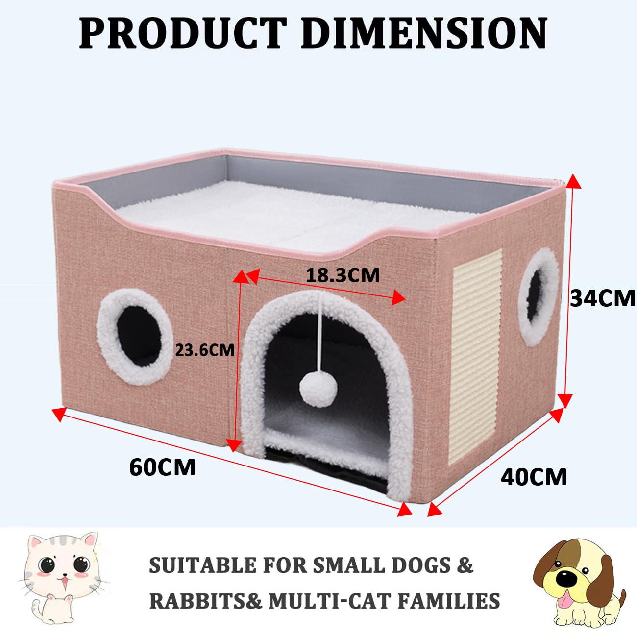 ERNAN Foldable Cat House – Large Indoor Cave Bed with Scratching Board