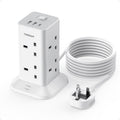 TESSAN 8-Way Tower Extension Lead with 3 USB Slots – 3M Surge Protected