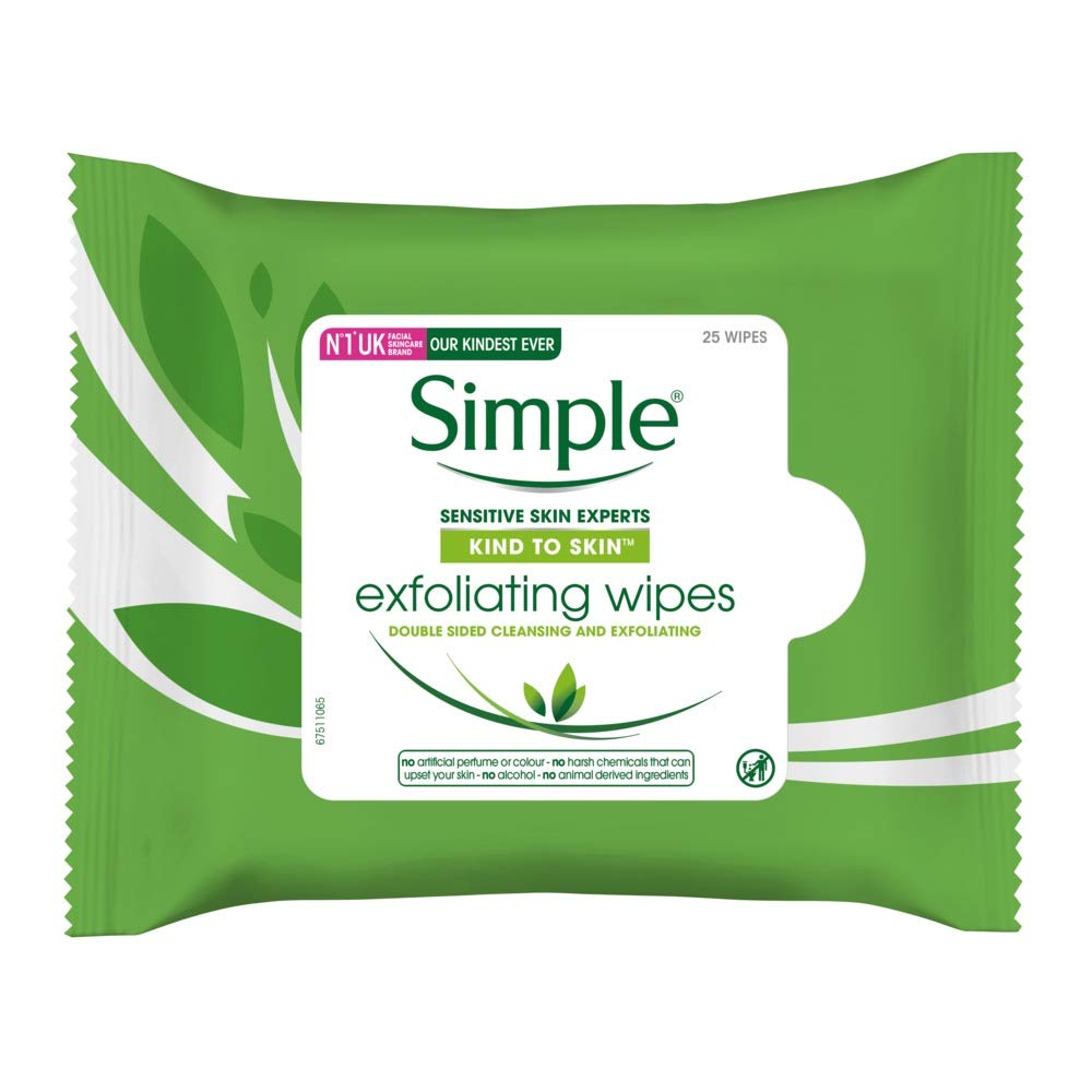 Simple Kind to Skin Exfoliating Facial Wipes for Sensitive Skin – 6 Pack
