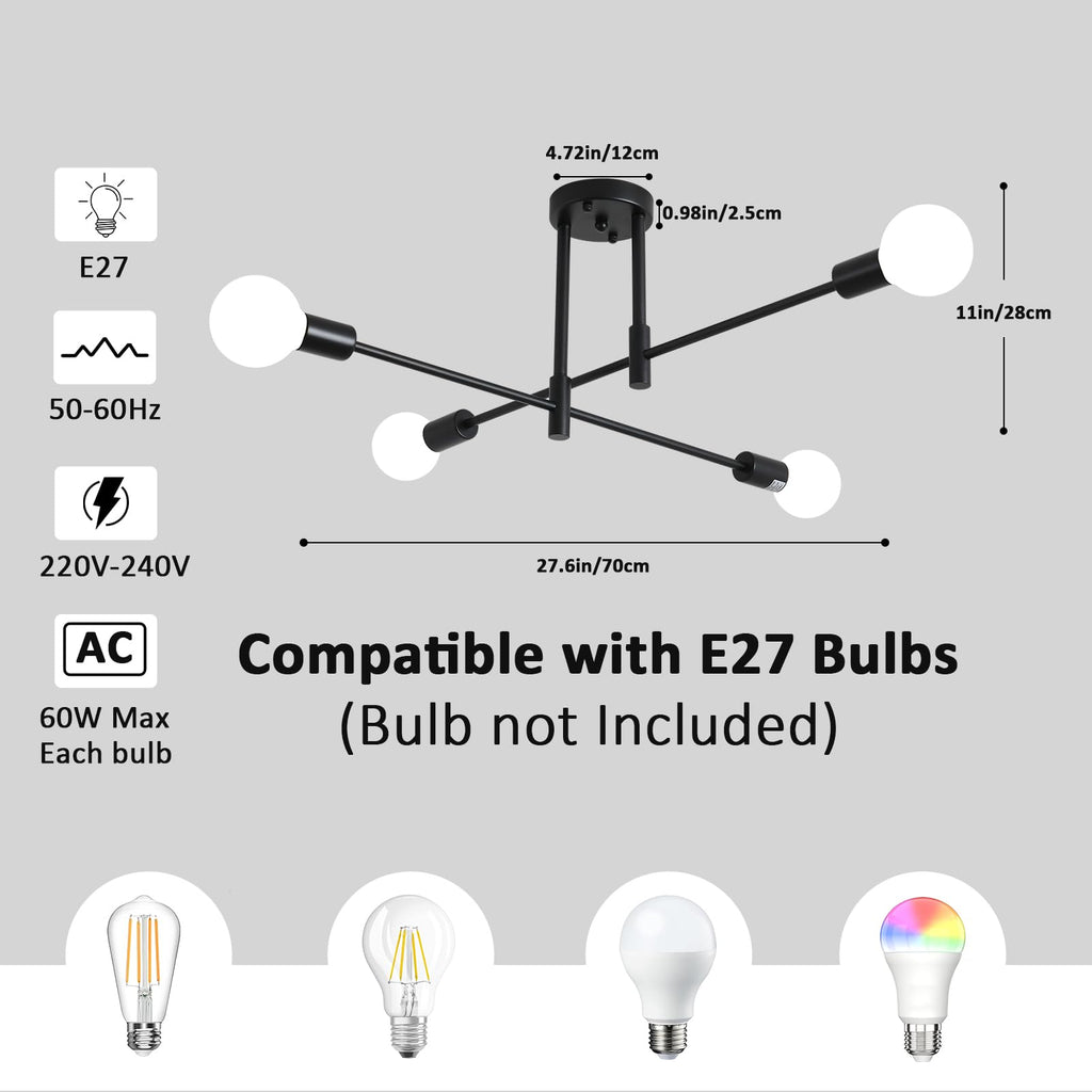 MRHYSWD Black Sputnik Ceiling Light – 4-Light Modern Industrial Chandelier