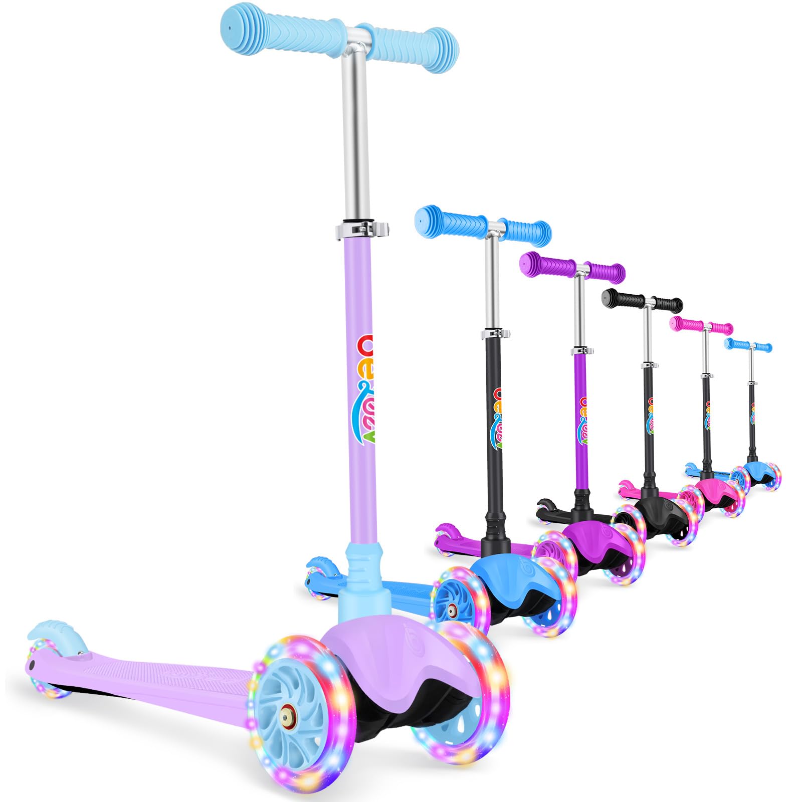 BELEEV 3 Wheel Scooter for Kids Ages 2-6 | Light-Up Wheels & Adjustable Height