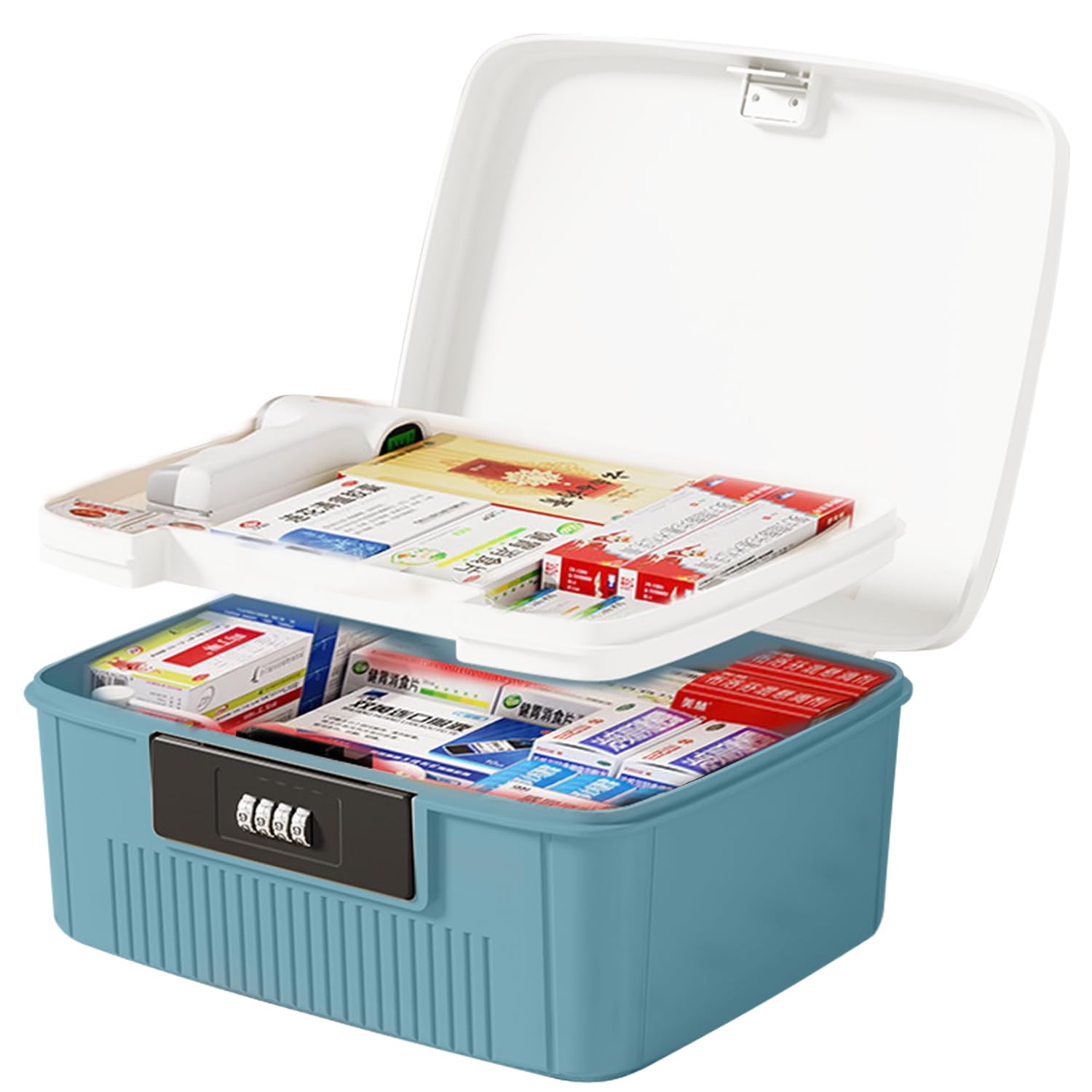 NICEWAT 2-Layer Lockable Medicine Storage Box with 4-Digit Combination Lock
