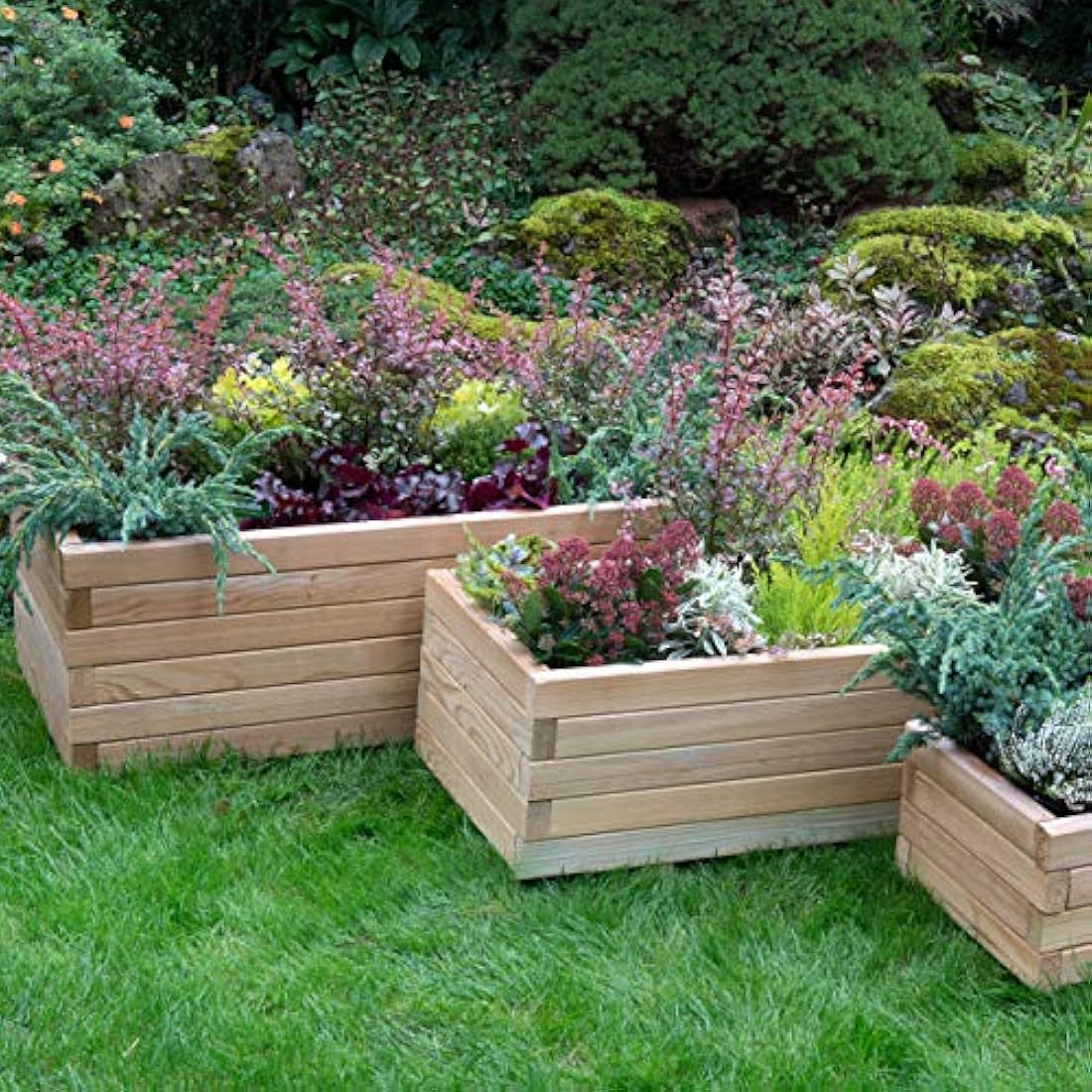 Jolof Store Rectangular Wooden Planter Set - Pressure Treated (3 Sizes)