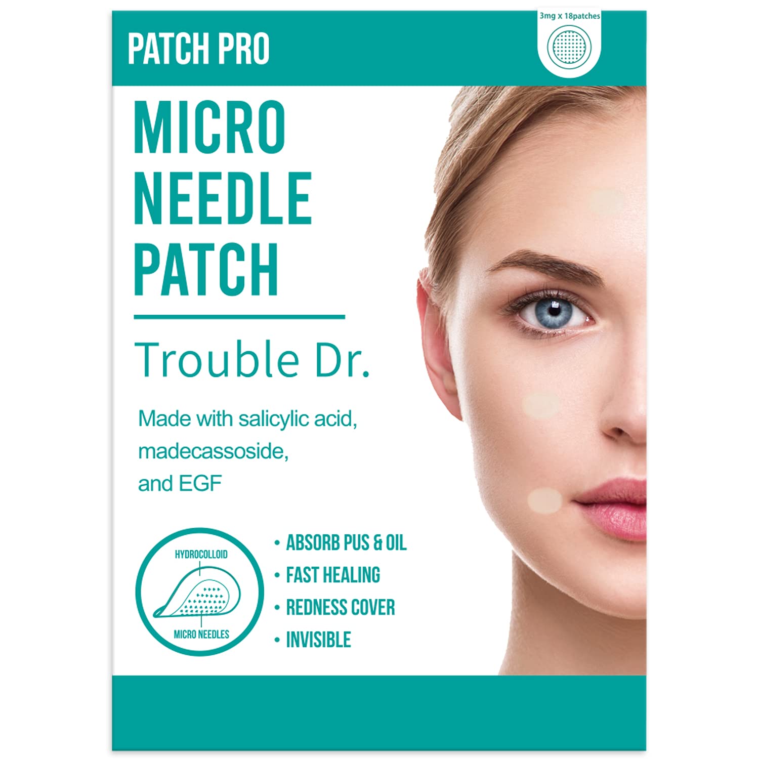 PATCH PRO Trouble Dr. Microneedle Pimple Patches | 18 Invisible Spots