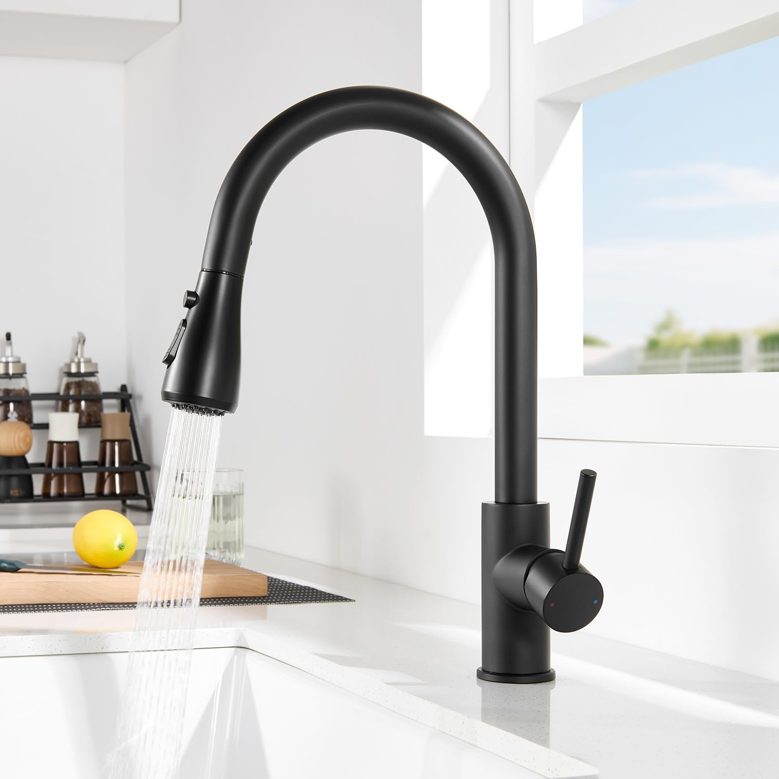 DERW Black Kitchen Mixer Tap | Pull Out Sprayer Stainless Steel