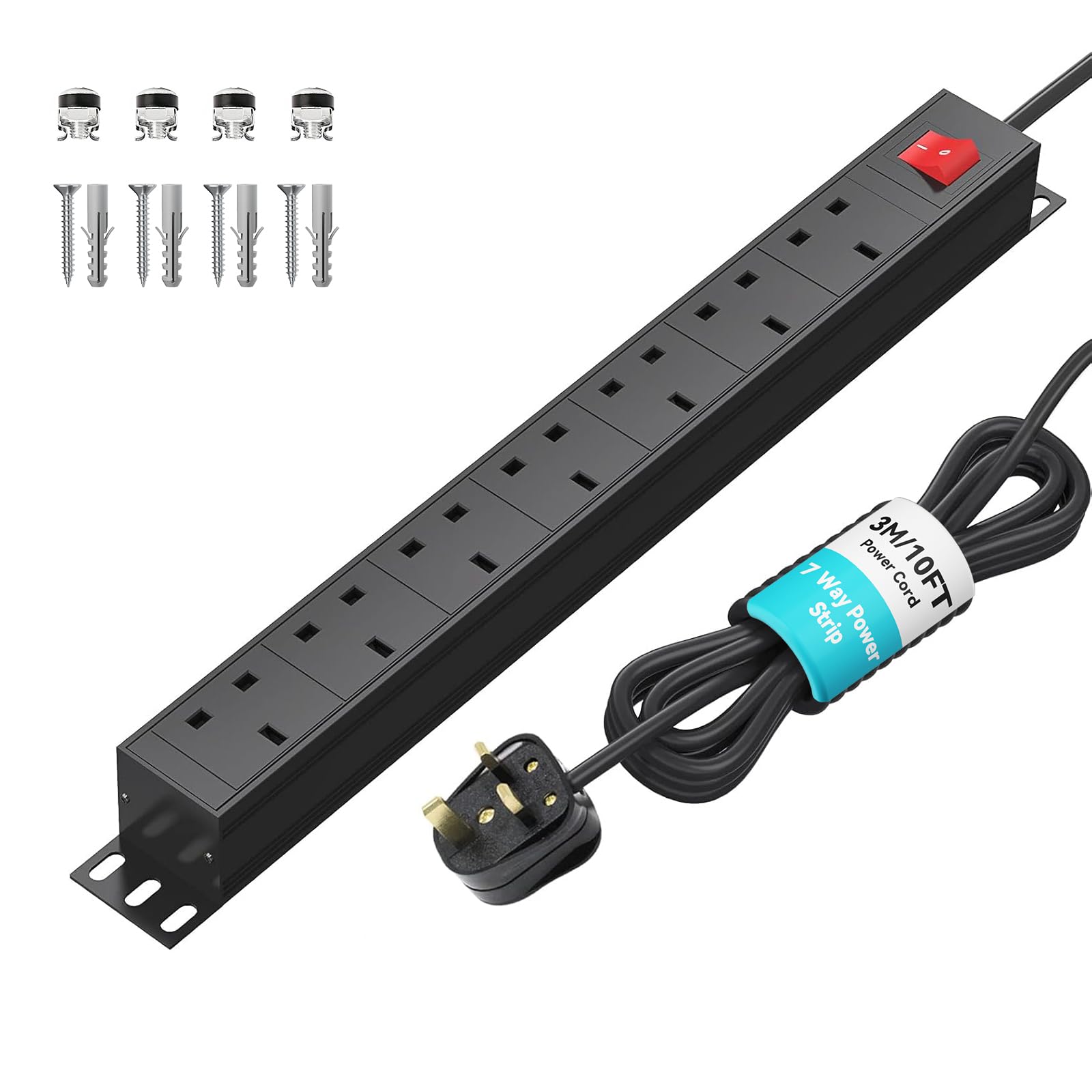 Jolof Store 7-Way Surge Protected Power Strip – 13A Rack Mount PDU, 3m