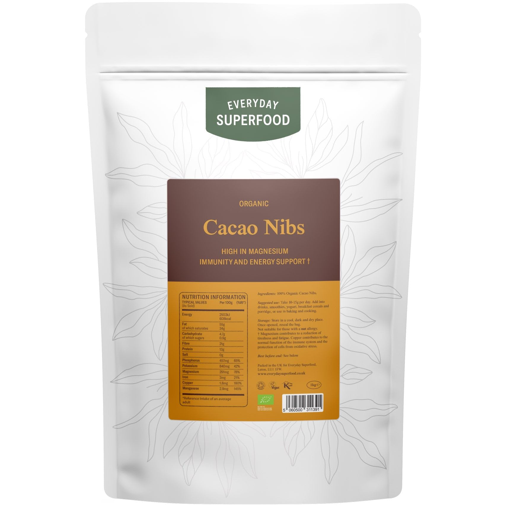 Everyday Superfood Organic Cacao Nibs - 900g Raw Peruvian Cocoa