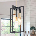3-Light Geometric Pendant Light – Black & Gold Metal Chandelier