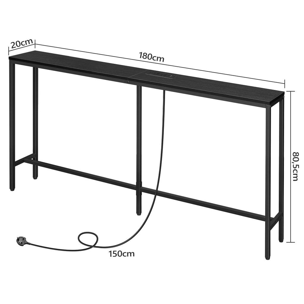 MAHANCRIS 180 CM Narrow Console Table with Power Outlet | Industrial Black