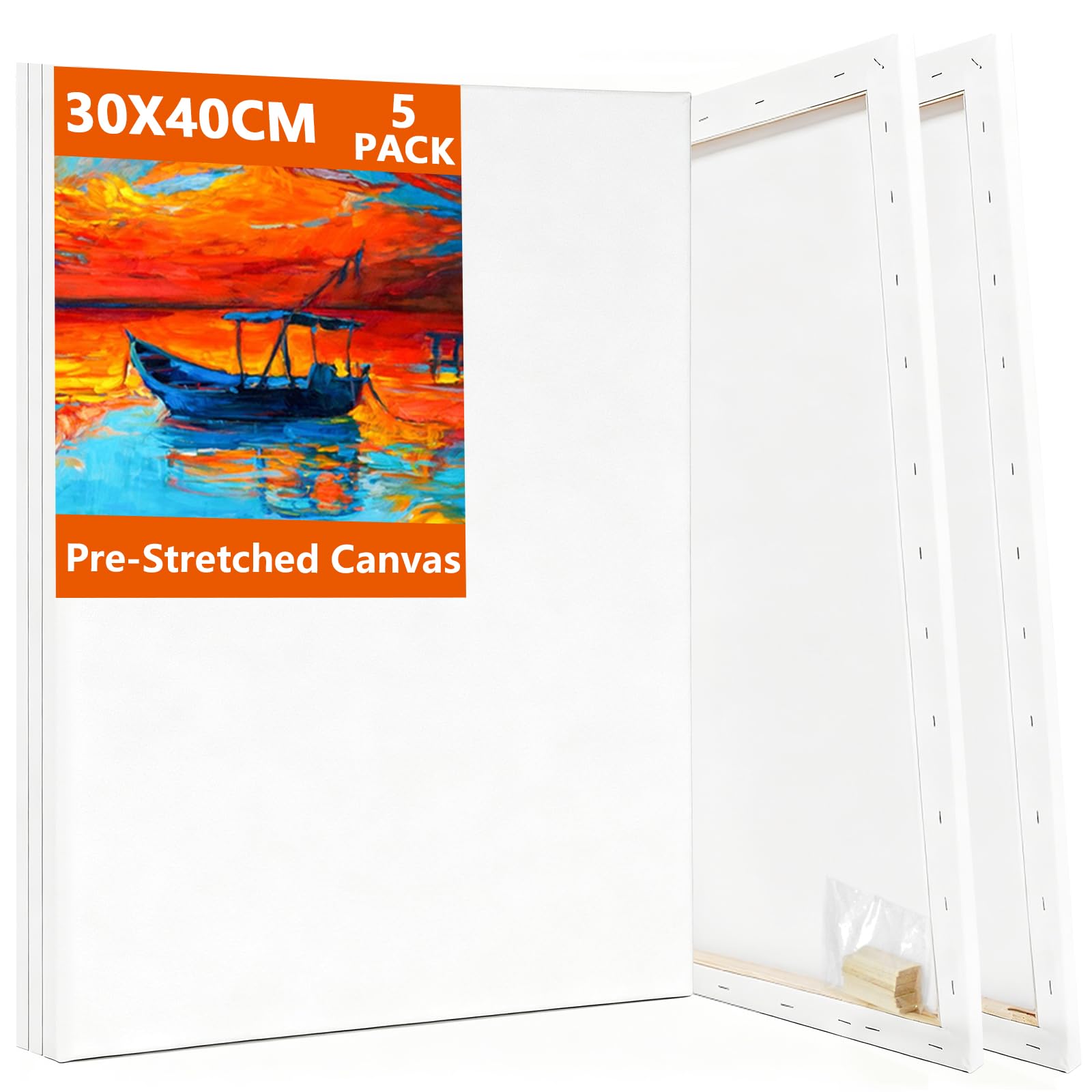 Koncci Stretched Canvas 5 Pack | 30x40cm Triple Primed Cotton Art Frames