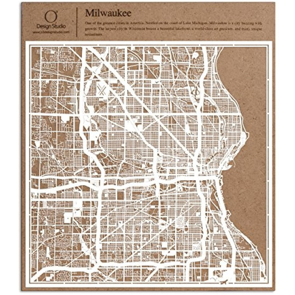 Milwaukee Laser Cut Map – 12x12 White Paper Art Wall Decor