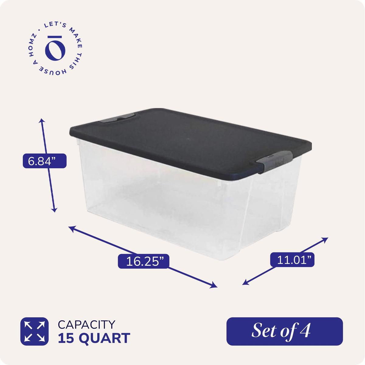 Homz 15-Quart Clear Plastic Stackable Storage Container Organizer Bin with Gray Snaplock Latching Lid for Home and Office Organization 4 Pack - image 4