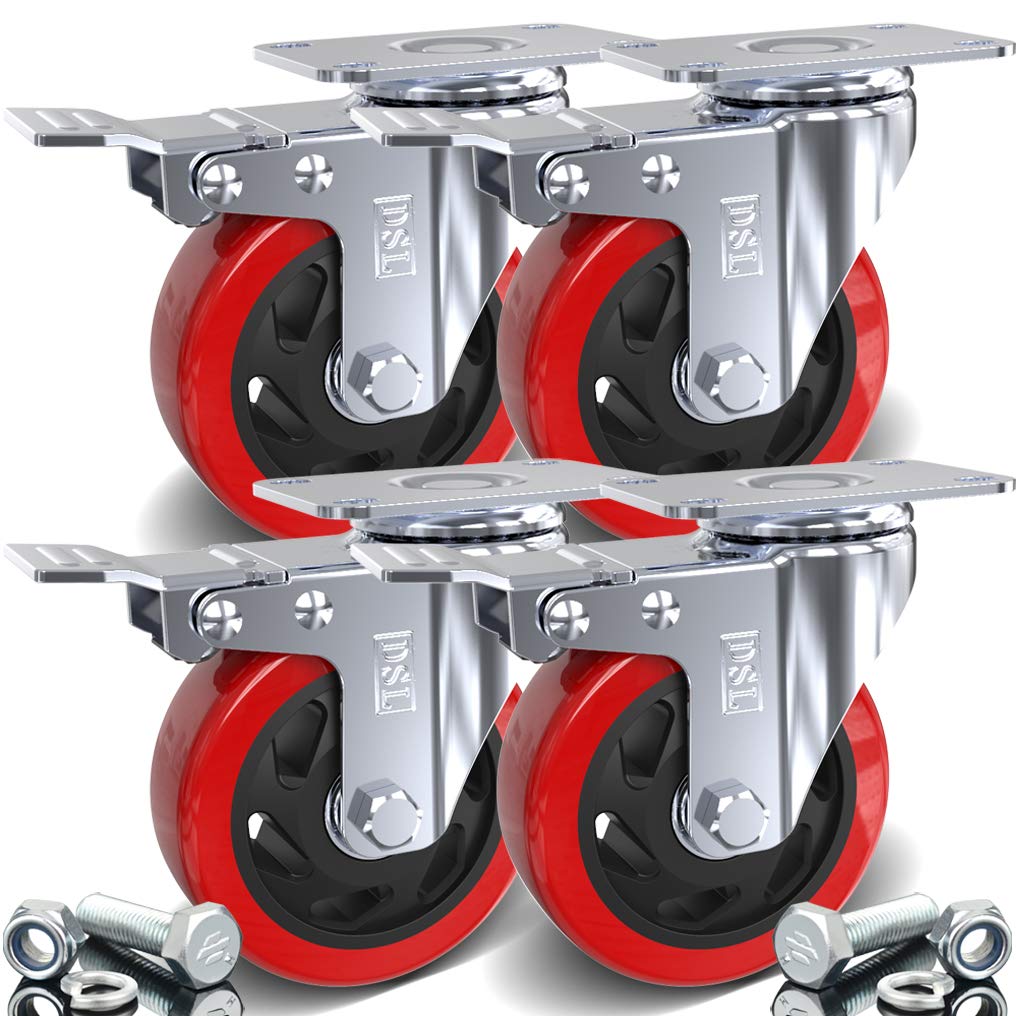 Jolof Store 100mm Heavy Duty Swivel Castor Wheels with Brakes - 700kg